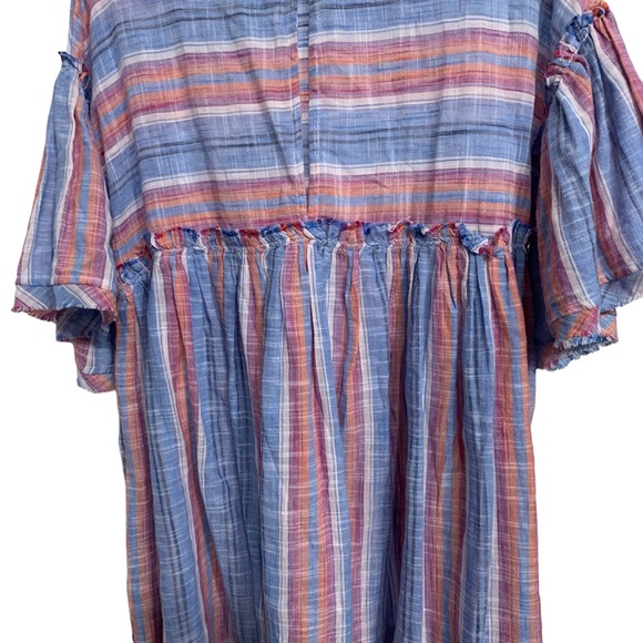 FREE PEOPLE SUMMER NIGHTS STRIPED COTTON TUNIC  MINI DRESS SHORT BELL-SLEEVE TOP - Picture 13 of 16